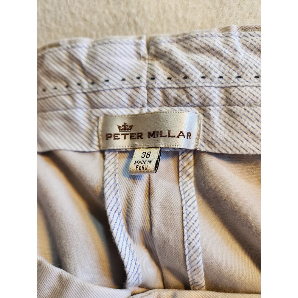 Peter Millar Flat Front Chino Twill Pants 38x27 Pima Cotton Light Khaki Golf - Picture 3 of 6